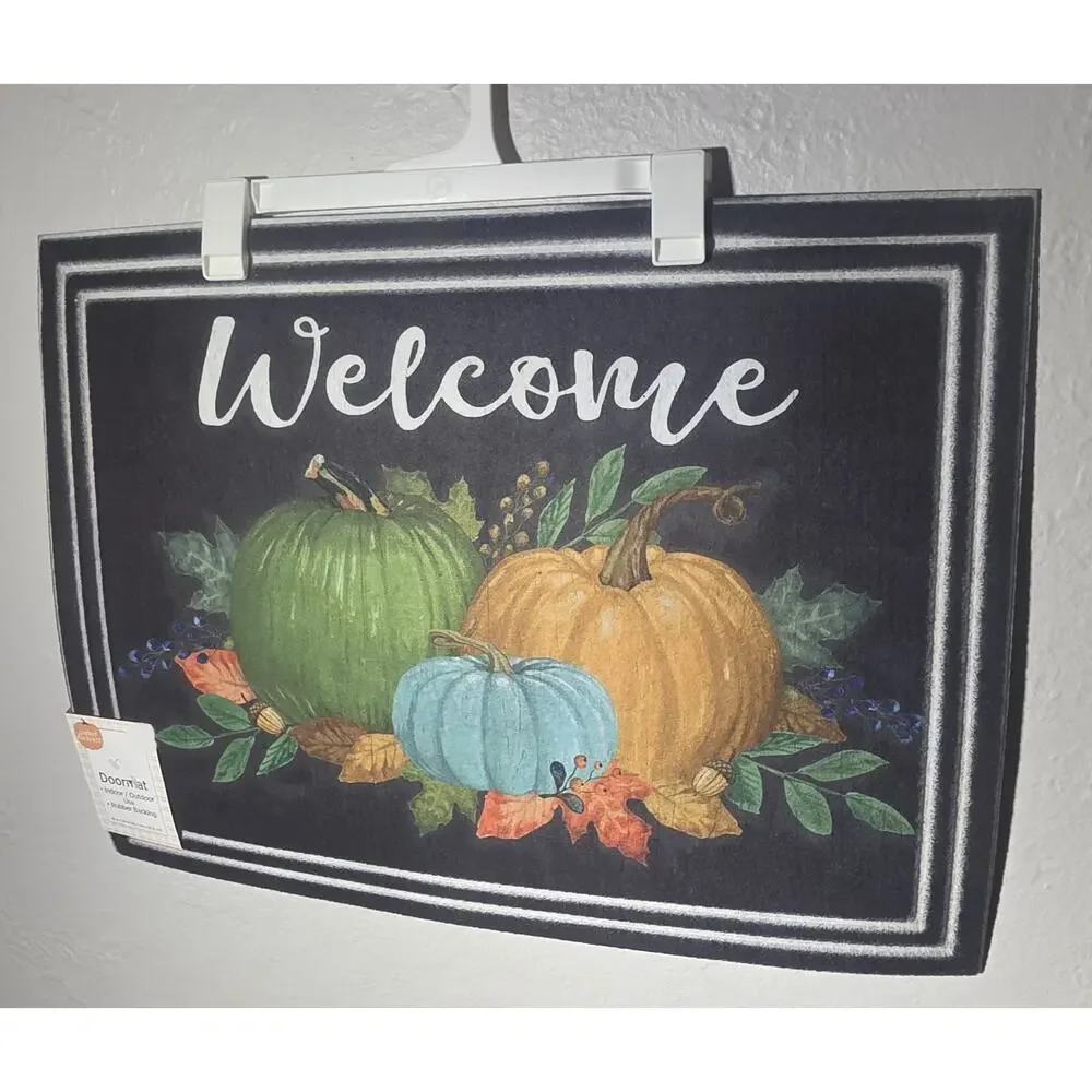 Pumpkins Welcome Doormat Indoor Outdoor Rubber Backing 18 x 24